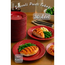 Ezupack 20'li Kırmızı Renk Lüx Sert Plastik Parti Doğum Günü Sunum Davet Nişan Söz Akrilik Mika Krist Tabak