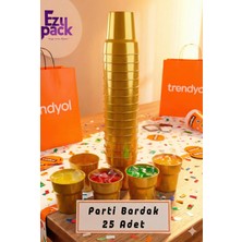 Ezupack 25'li 180 cc Altın Renk Lüx Sert Plastik Parti Bardak Doğum Günü Sunum Davet Nişan Söz Akrilik Mika