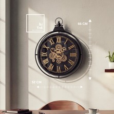 İki Yedi Konsept Theranos Döner Çarklı Mekanizmalı Metal Duvar Saati 66 x 52 cm Roma Rakamlı Büyük Siyah Duvar Saati