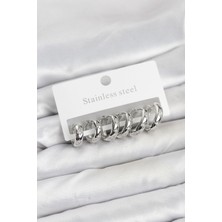 Clariss 316L Çelik Gümüş Renk Zirkon Taşlı Kutup Yıldızı Model Halka Küpe Seti