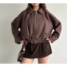 Cemo Kemerli Fermuarlı Kaşe Bomber Ceket