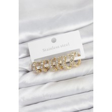 Clariss 316L Çelik Gold Renk Baget Zirkon Taşlı Halka Küpe Seti