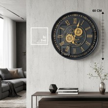 İki Yedi Konsept Hubert Füme Renk 60 cm Döner Çarklı Duvar Saati Metal Mekanizmalı Salon Ofis Duvar Dekoru Hediye