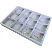 Özer Kutu 12 Bölmeli Kolye Ucu Küpe Yüzük Servis Tablası Gri Süet