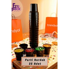 Ezupack 25'li 180CC Siyah Renk Lüx Sert Plastik Parti Bardak Doğum Günü Sunum Davet Nişan Söz Akrilik Mika