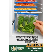 Ezupack 20X20CM Fermuarlı Difriz Derin Dondurucu Buzdolabı Poşeti Buzluk Düzenleyici Organizer Saklama Kabı