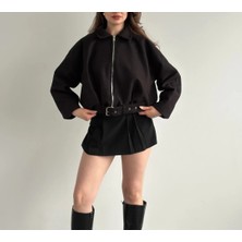 Cemo Kemerli Fermuarlı Kaşe Bomber Ceket