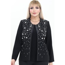 Ladies First Büyük Beden 3998 Siyah Ceket+Bluz Takım