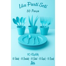 Ezupack 50'li Lüx Sert Plastik Parti Doğum Günü Sunum Davet Nişan Söz Tabak Bardak Çatal Kaşık Bıçak Seti