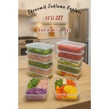 Ezupack 12LI 500ML Eko Sızdırmaz Kapaklı Mikrodalga Difriz Derin Dondurucu Buzluk Düzenleyici Saklama Kabı