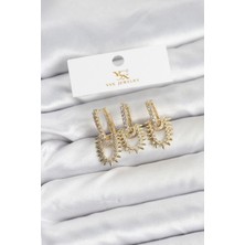 Clariss Pirinç Gold Renk Zirkon Taşlı Vintage Model Ysx Trio Küpe Seti