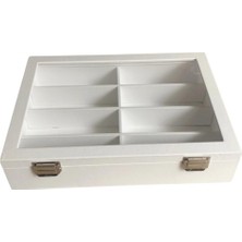 Özer Kutu Camlı  Kapaklı 8 Bölmeli Gözlük Beyaz Kutusu,takı Kutusu ve Çantası  Beyaz /beyaz Içi Deri