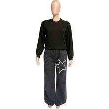 Couis Kadın Yüksek Bel Bol Paça Yıldız Detaylı