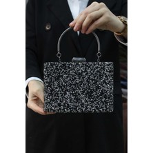 Roza Çanta Kadın Siyah/gümüş Taşlı Abiye Çanta