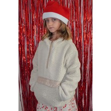 Reycan Kız Çocuk Peluş Sweatshirt Kapüşonlu Kanguru Cepli 5-8 Yaş, Taş