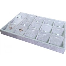 Özer Kutu Bölmeli Kolye Küpe Tablası Gri Süet 15'li