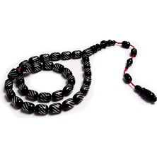 Tesbih Rüyası Çeşmi Bülbül Işlemeli Siyah Renk Ateş Kehribarı Tesbih