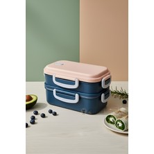 KaktüsKedi 2 Katlı Aurora Paslanmaz Çelik Sızdırmaz Yemek Kabı - Beslenme Kabı Lacivert