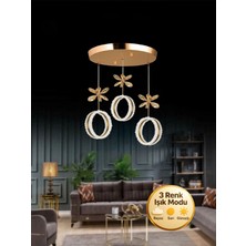 Litra Lighting Zero Model 3"lü Kristal Taşlı Gold 3 Renk Modu Ledli Salon Mutfak Oturma Odası Sarkıt LED Avize