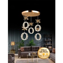 Litra Lighting Zero Model 5"li Kristal Taşlı Gold 3 Renk Modu Ledli Salon Mutfak Oturma Odası Sarkıt LED Avize