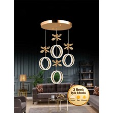 Litra Lighting Zero Model 4"lü Kristal Taşlı Gold 3 Renk Modu Ledli Salon Mutfak Oturma Odası Sarkıt LED Avize