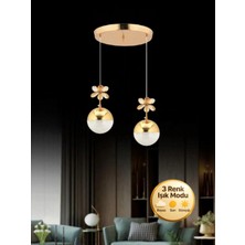 Litra Lighting Kelebek Model Gold 2"li 3 Renk Modu Kristal Taşlı Modern LED Avize Salon Mutfak Oturma Yatak Odası