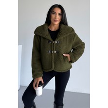 Hiramir Peluş Deri Tokalı Geniş Yakalı Mont Bej KS2502