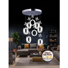 Litra Lighting Aurea Model 8"li Kristal Taşlı Gümüş 3 Renk Modu Ledli Salon Mutfak Oturma Odası Sarkıt LED Avize