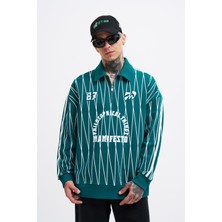 Machinist Erkek Printed And Zip Polo Sweatshirt Yağ Yeşili