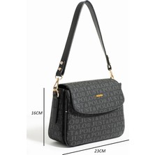 Just Polo Kadın 2 Bölmeli Monogram Baskılı Omuz Çantası