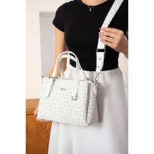 Just Polo Kadın Beyaz Baskılı Orta Boy El ve Omuz Çantası P342203MH