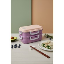 KaktüsKedi 2 Katlı Aurora Paslanmaz Çelik Sızdırmaz Beslenme Kabı - Yemek Taşıma ve Saklama Kabı Pembe