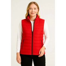 Kendim Fashion Şişme Fermuarlı Yelek Su Itici Kapitone Astarlı Kumaş Cepli Hafif Kışlık Spor Rahat Kalıp - Kırmızı