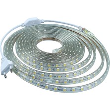 Mdstech 220V Fişli Tak-Çalıştır Şerit LED 5050 3çip IP67 Silikonlu Su Geçirmez 6000K Soğuk Beyaz LED 1m