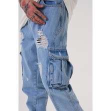 Machinist Erkek Yıkamalı Kargo Pantolon Mavi