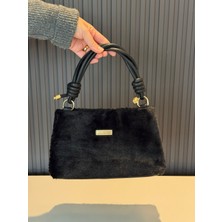 Jaseco Peluş Kürklü El ve Omuz Çantası - Düğüm Detaylı Tasarım Saplı Kadın Çantası