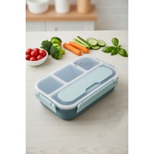 KaktüsKedi 4 Bölmeli Çatal ve Kaşıklı Yemek Kabı - Öğün Saklama Kabı