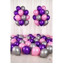 Joyane Metalik Mor Pembe Gri Balon Seti 30’lu | 11 Inç A Kalite Lateks Balon, Parti & Oda Süsleme