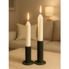 Antilop Modern Minimal Dekoratif Mumluk Seti – 2’li Zeytin Yeşili Şamdan | 3D Baskı Tasarım