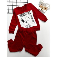 Cacobebiş Çocuk Snopy Baskılı Uzun Kollu Alt Üst Takım Kırmızı