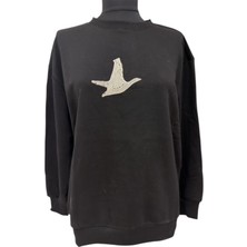Phuti Kuş Detaylı Siyah Sweatshırt
