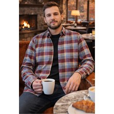 Varetta Erkek Bordo Kareli Kışlık Gömlek Yünlü Cepli Geniş Kesim