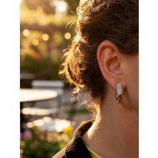 MonCherietr Duora Çift Taraflı Ziron Taş Detaylı Altın Kaplama Halka Küpe