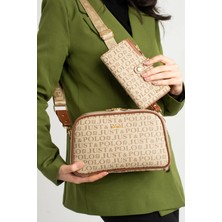 Just Polo Kadın Orta Boy Baskılı Şık Omuz Çantası ve Cüzdanı Kombin Shopper K232053MH
