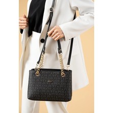 Just Polo Kadın Zincirli Baskı Desenli El ve Omuz Çantası Ebat : 24 x 20 cm