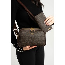 Just Polo Kadın Orta Boy Baskılı Şık Omuz Çantası ve Cüzdanı Kombin Shopper K232053MH