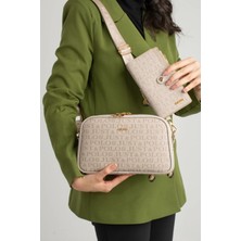 Just Polo Kadın Orta Boy Baskılı Şık Omuz Çantası ve Cüzdanı Kombin Shopper K232053MH