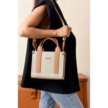 Just Polo Kadın Krem Taba Orta Boy Keten El ve Omuz Çantası 236072MH