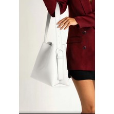 Özüm Takı Çanta Kadın Büyük Boy Omuz ve Kol Çantası Beyaz