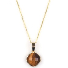 Taşmir Kaplan Gözü Doğal Taş Gold Renkli Kolye